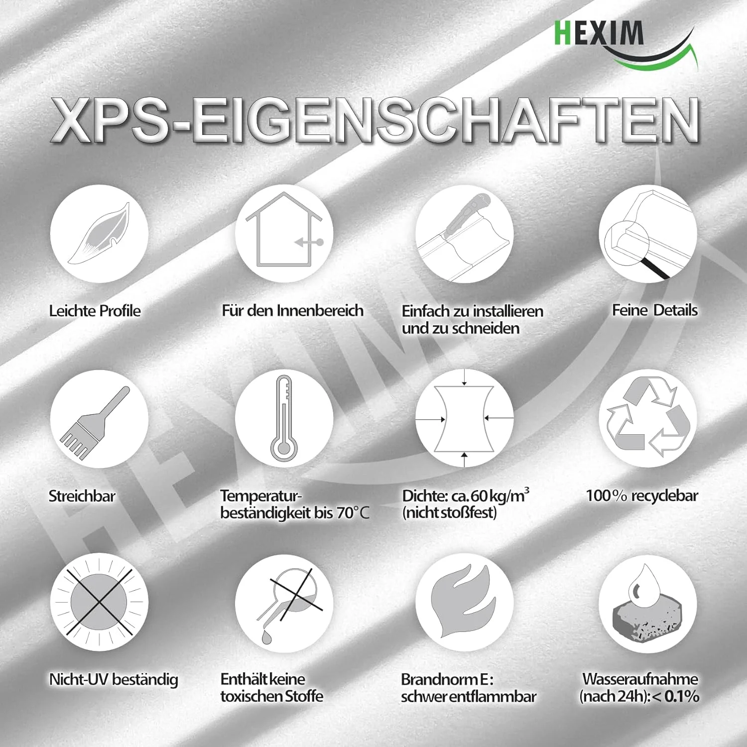 HEXIMO LED molduras de estuco 2en1, iluminación indirecta molduras de techo XPS poliestireno perfil de iluminación abombado (1,7 Metros HLED 5) - Imagen 6