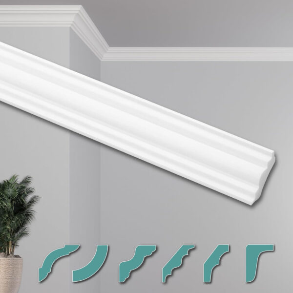 HEXIMO Modern Ceiling Moldings XPS White Polystyrene, 2 Meters Cornices Polystyrene Decorative Moldings Corner Moldings (Pre-cut Corners ZG7)