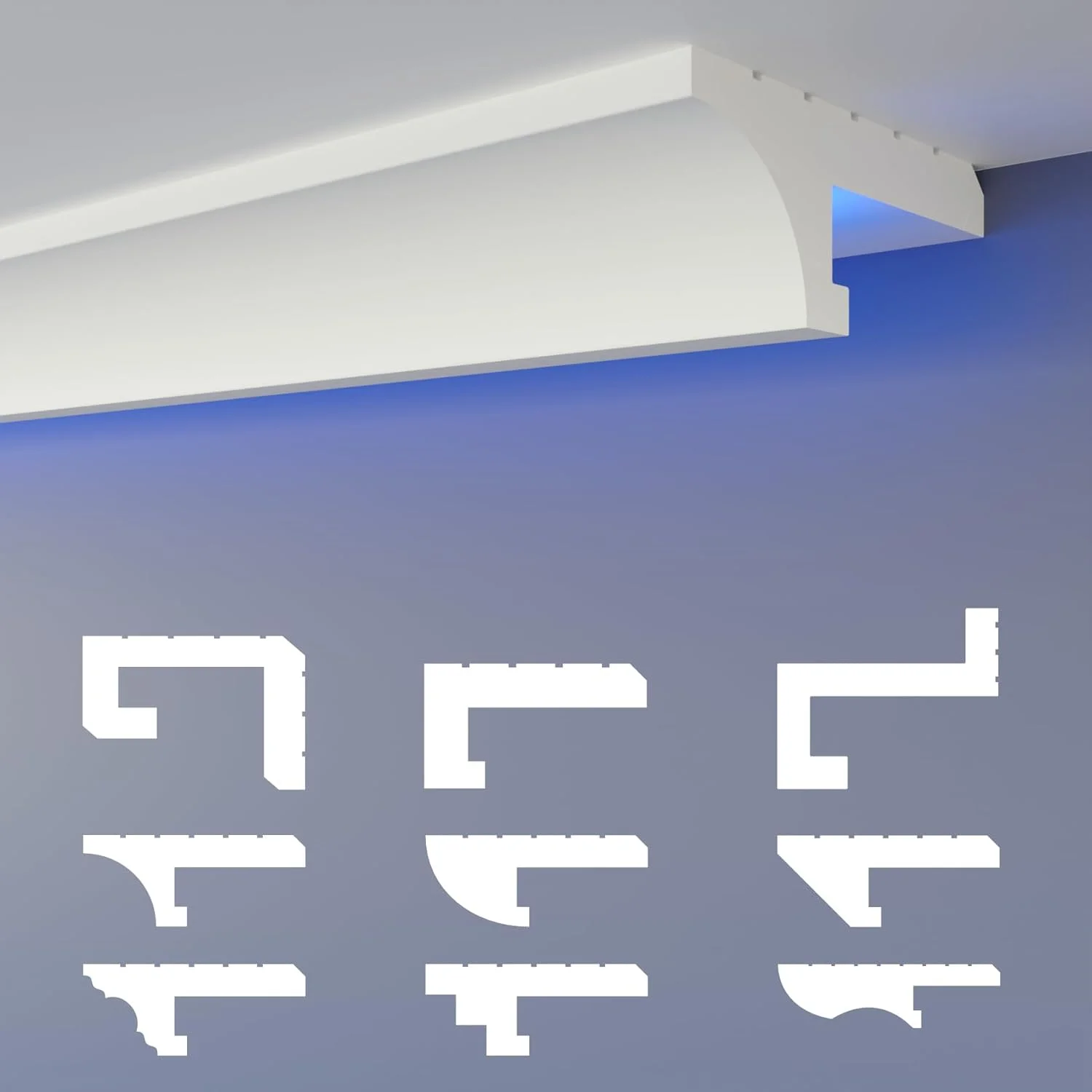HEXIMO LED Perfil de sombra Molduras de estuco, iluminación indirecta Moldura Techo Luz Indirecta, Molduras Led de Poliestireno XPS luz abocinada (1,7 Metros HLED 14)
