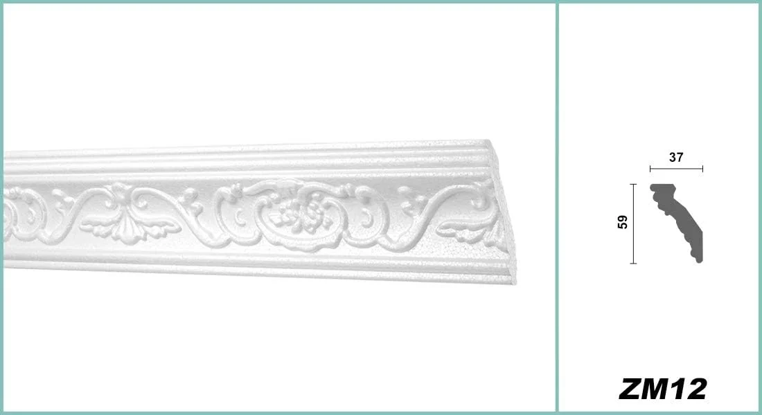 HEXIMO 2m Molduras de Techo Clásicas XPS Poliestireno Blanco, Cornisas Molduras Decorativas con Patrones Molduras de Esquina (2 metros ZM12) - Imagen 3