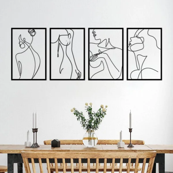 RUELEN 4-Piece Black Metal Wall Decoration, Minimalist, Abstract, Elegant, Line Drawing Art, Hanging Wall Art for Home, Kitchen, Bathroom, Living Room, Bedroom
