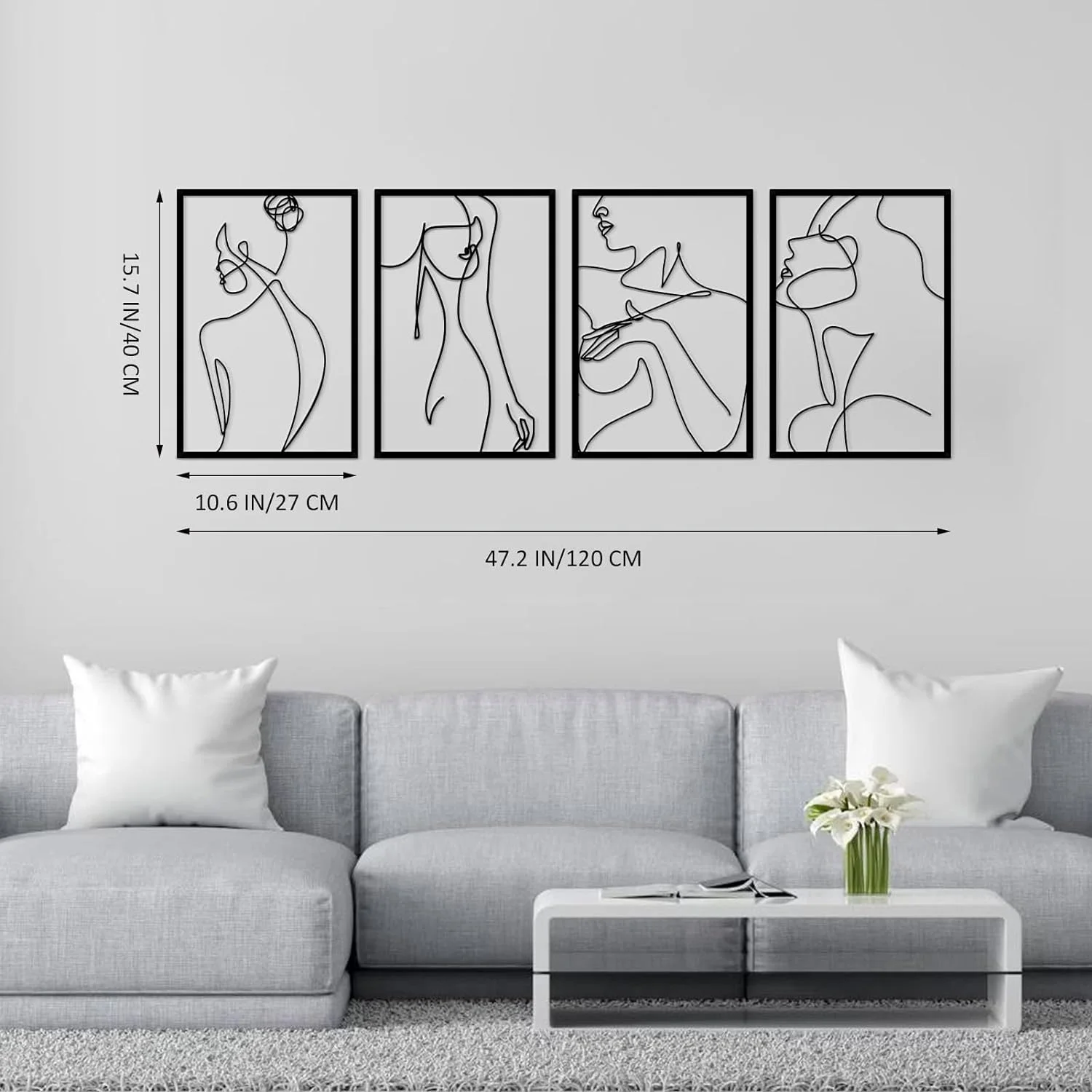 RUELEN 4-Piece Black Metal Wall Decoration, Minimalist, Abstract, Elegant, Line Drawing Art, Hanging Wall Art for Home, Kitchen, Bathroom, Living Room, Bedroom - Image 2