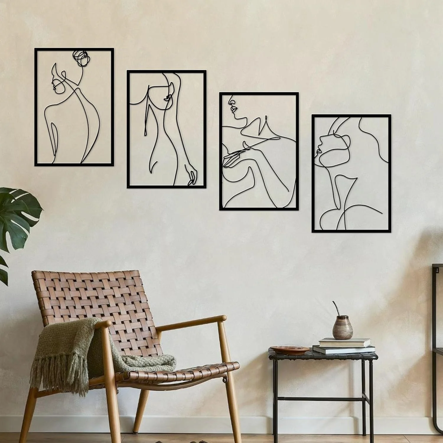 RUELEN 4-Piece Black Metal Wall Decoration, Minimalist, Abstract, Elegant, Line Drawing Art, Hanging Wall Art for Home, Kitchen, Bathroom, Living Room, Bedroom - Image 5