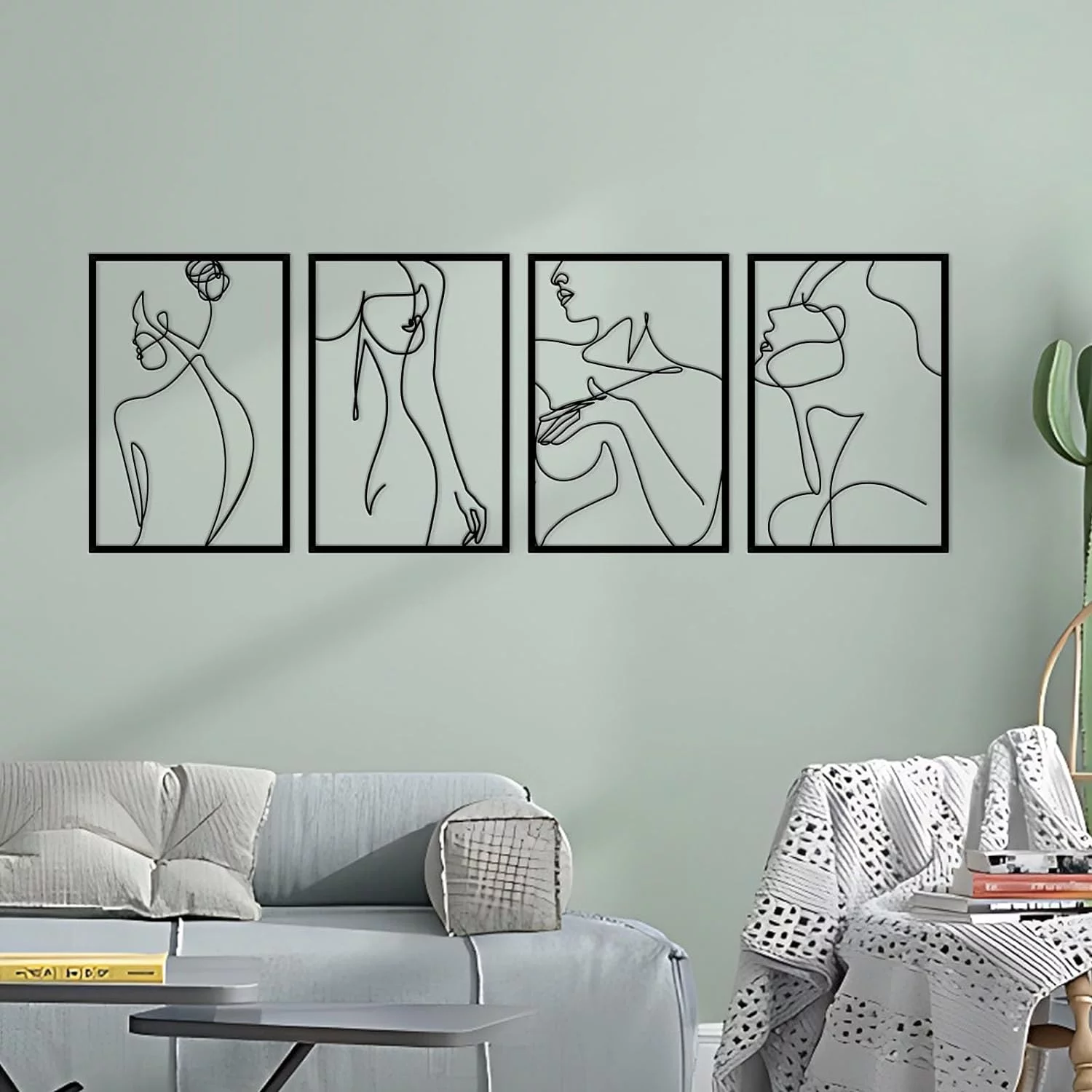 RUELEN 4-Piece Black Metal Wall Decoration, Minimalist, Abstract, Elegant, Line Drawing Art, Hanging Wall Art for Home, Kitchen, Bathroom, Living Room, Bedroom - Image 7