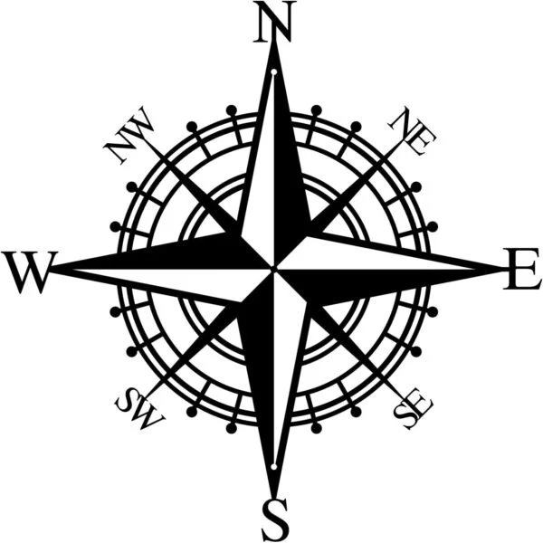 ruelen 11" Metal Round Nautical Compass Art Wall Decor Black Hollow Line Wall Sculpture for Office Bedroom Living Room Porch Garden Beach Theme Home Decoration (Black)