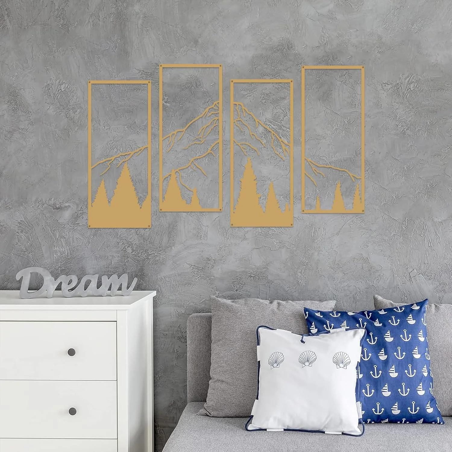 Ruelen 4-Piece Gold Metal Mountain and Forest Wall Art, Line Drawing, Minimalist Decor, Rustic Nature Home Sculpture for Office, Living Room, Bedroom - Image 6