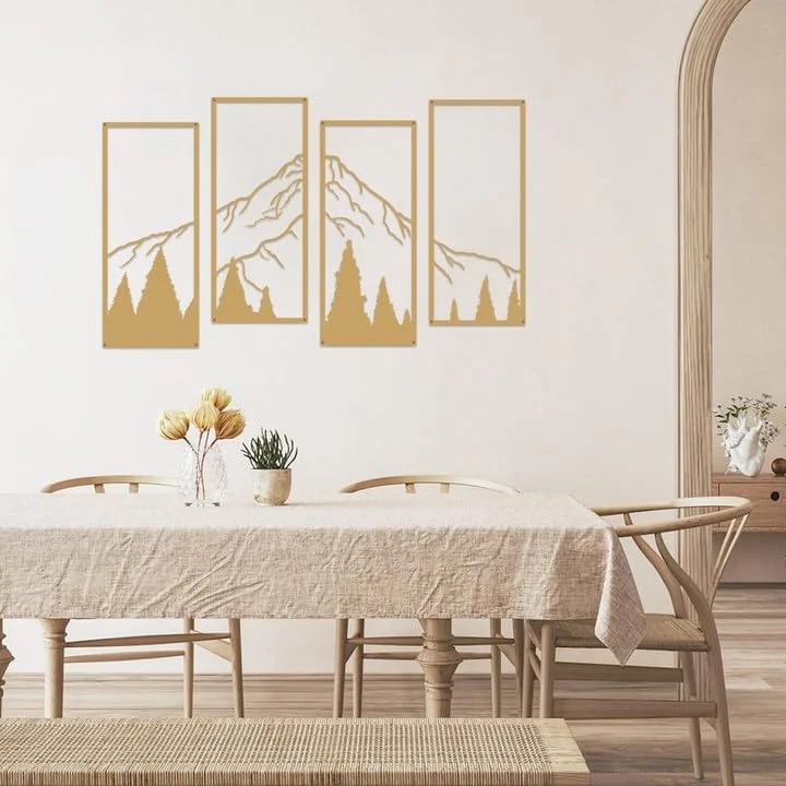 Ruelen 4-Piece Gold Metal Mountain and Forest Wall Art, Line Drawing, Minimalist Decor, Rustic Nature Home Sculpture for Office, Living Room, Bedroom - Image 7