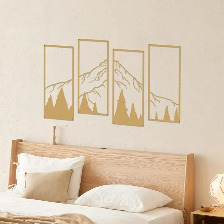 Ruelen 4-Piece Gold Metal Mountain and Forest Wall Art, Line Drawing, Minimalist Decor, Rustic Nature Home Sculpture for Office, Living Room, Bedroom - Image 8