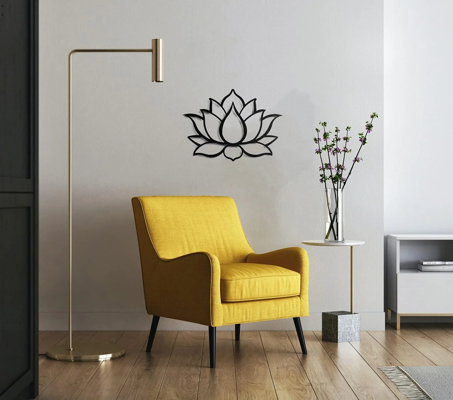 Keluly Metal Decoration - Floating Wall Sculpture with Shadows, Steel, 43 x 31 cm, Lotus Flower - Image 2