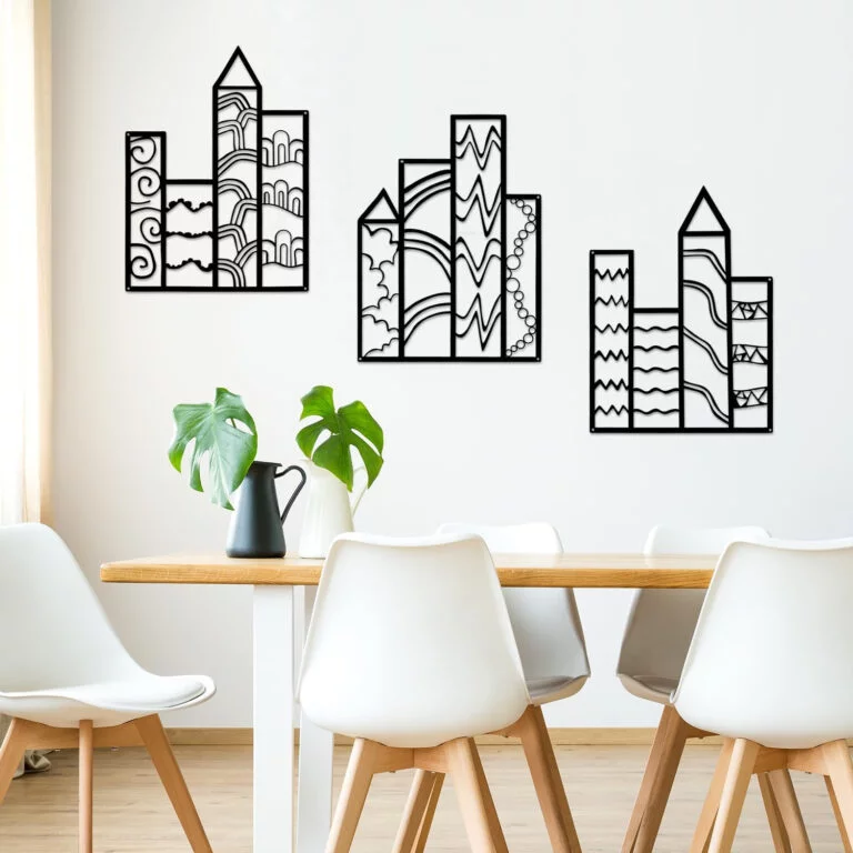 YiYa 3 Piezas Decoración de pared de metal Decoración de pared geométrica de metal Decoración de pared minimalista de metal negro Para el dormitorio de la sala de estar en el hogar (Edificio)