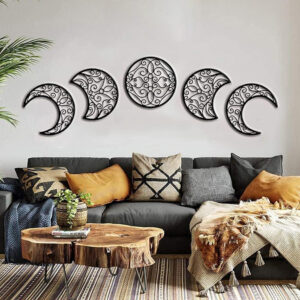 Moon Decoracion Pared, 5 Piezas hogar Salon del Norte de Europa Moon Phase Nature Diseño, Pared Bohemia Dormitorio (Negro)