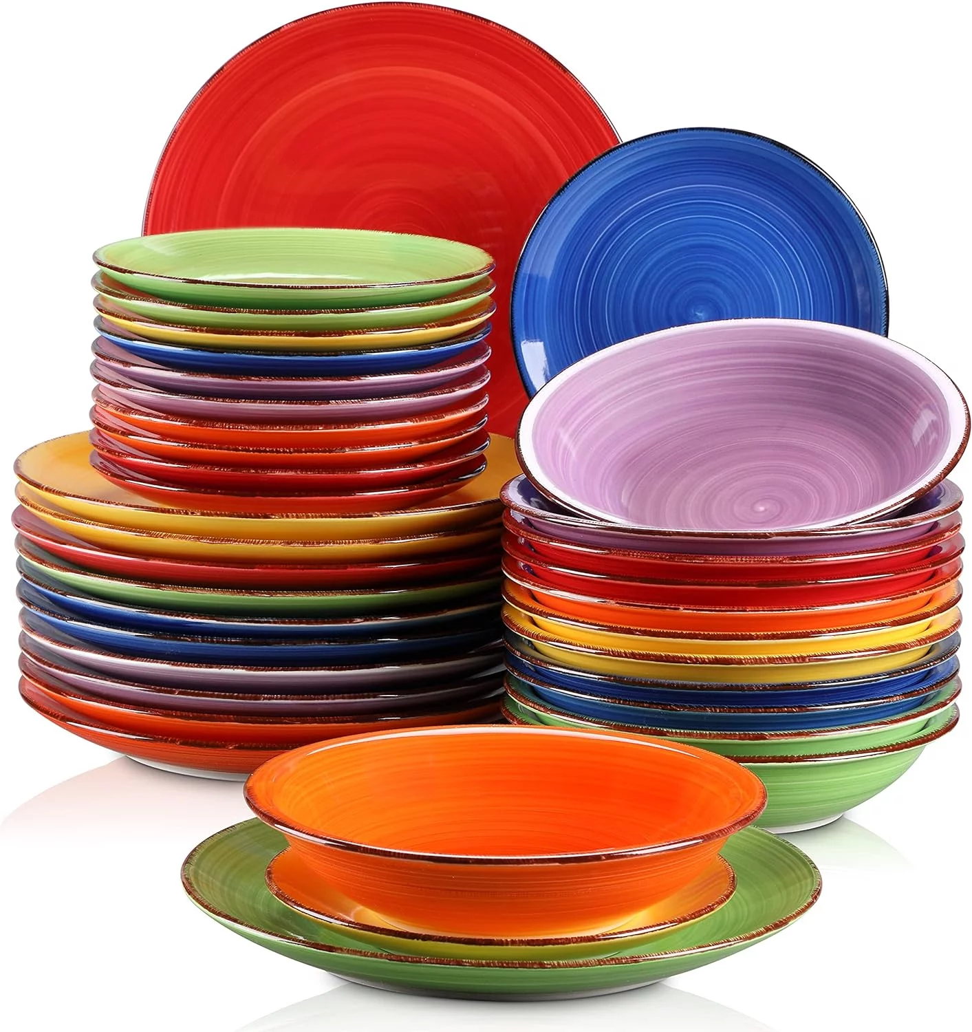 vancasso Serie Bonita Cerámica de Vajilla 36 Pc Pintados a Mano de Estilo con 12 Platos Llano, 12 Platos de Postre y 12 Plato de Sopa, Vajilla para 12 Personas, Mix Colores