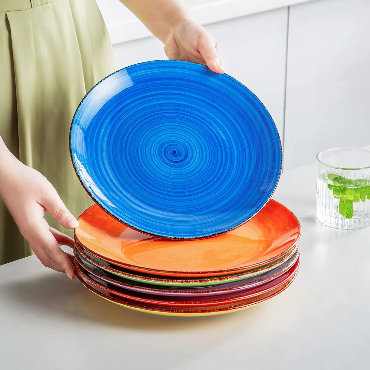 vancasso Serie Bonita Cerámica de Vajilla 36 Pc Pintados a Mano de Estilo con 12 Platos Llano, 12 Platos de Postre y 12 Plato de Sopa, Vajilla para 12 Personas, Mix Colores - Imagen 6