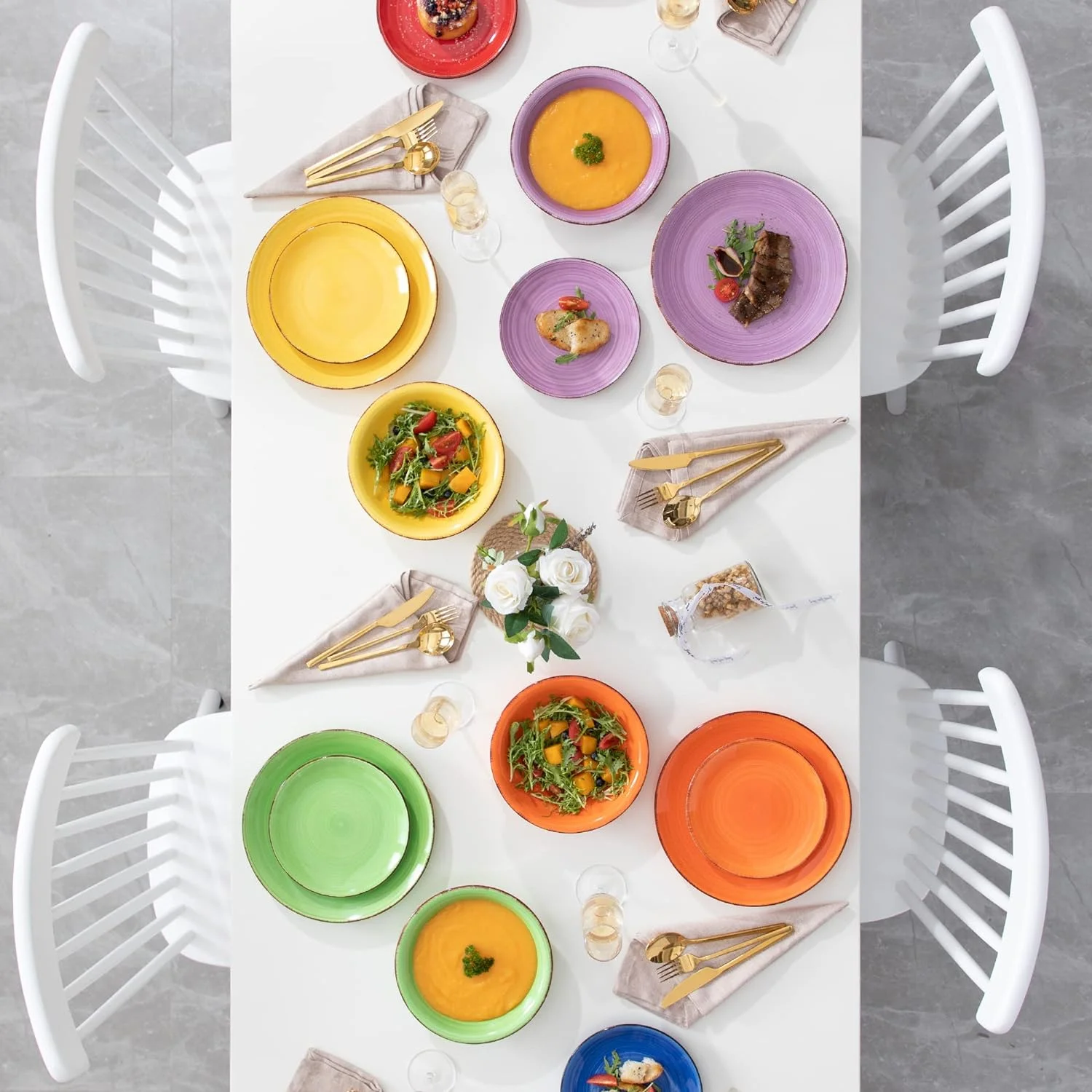 vancasso Serie Bonita Cerámica de Vajilla 36 Pc Pintados a Mano de Estilo con 12 Platos Llano, 12 Platos de Postre y 12 Plato de Sopa, Vajilla para 12 Personas, Mix Colores - Imagen 9