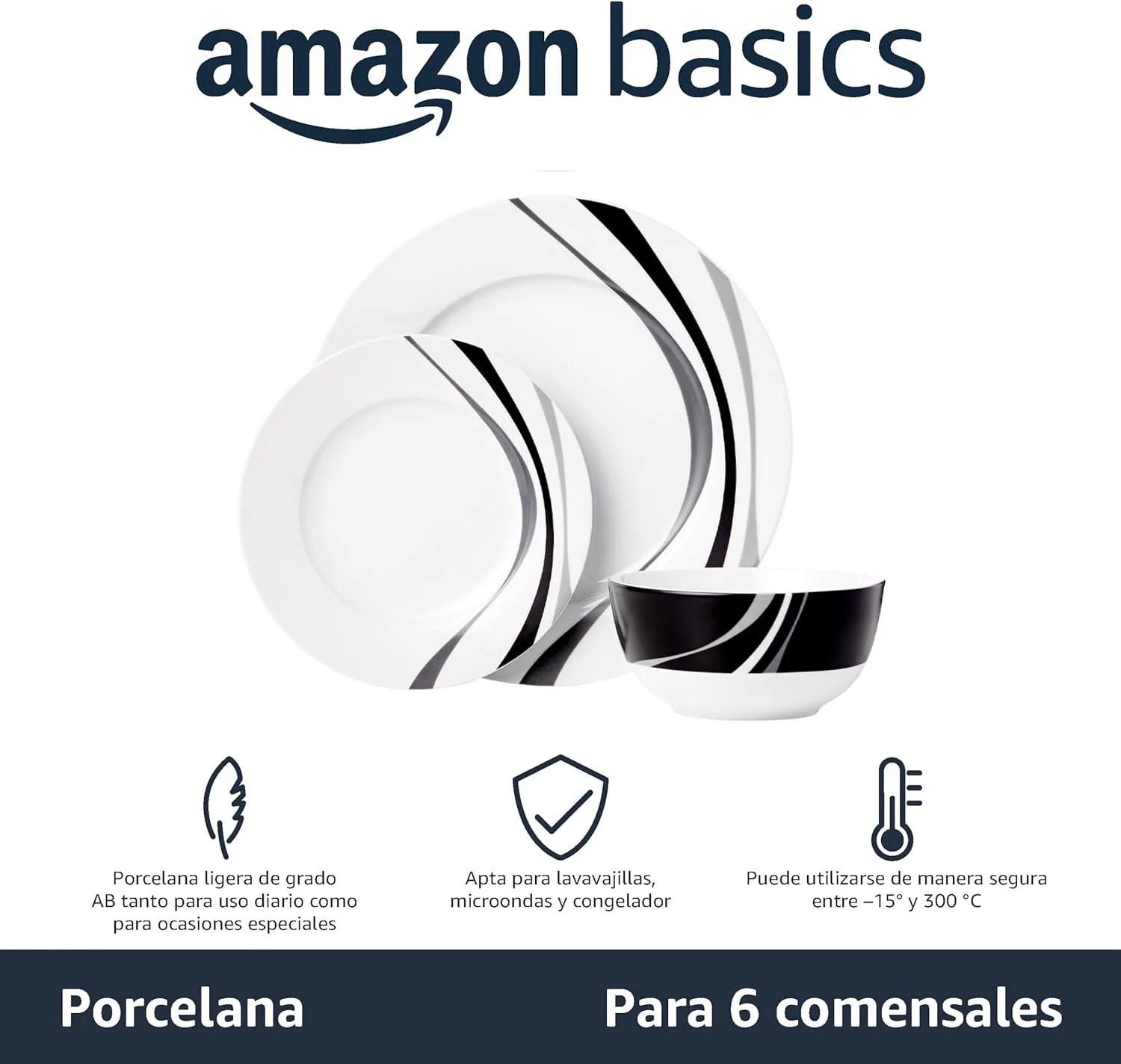 Amazon Basics - Vajilla de 18 Unidad, Remolino, 6 servicios - Imagen 2