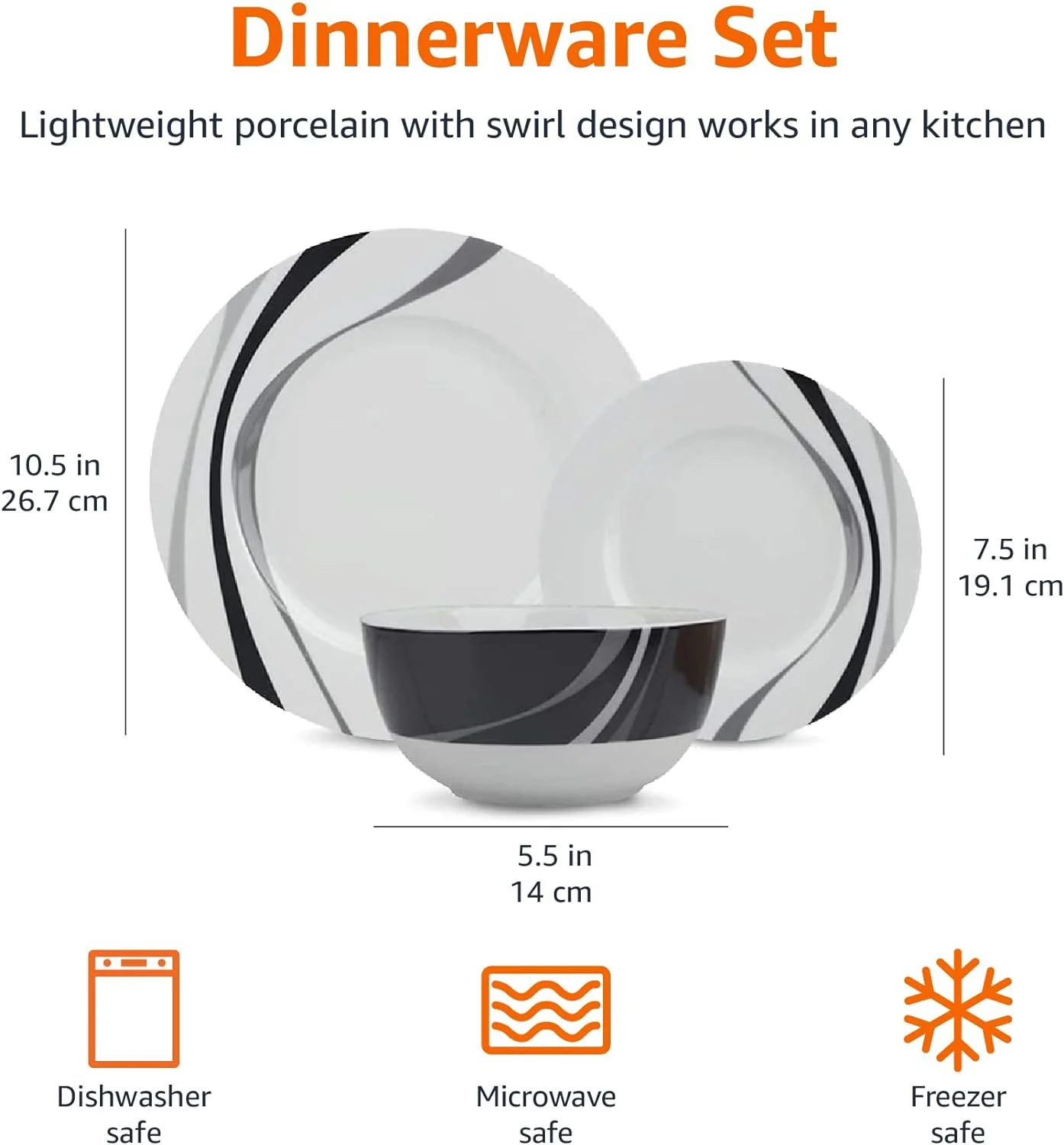 Amazon Basics - Vajilla de 18 Unidad, Remolino, 6 servicios - Imagen 9