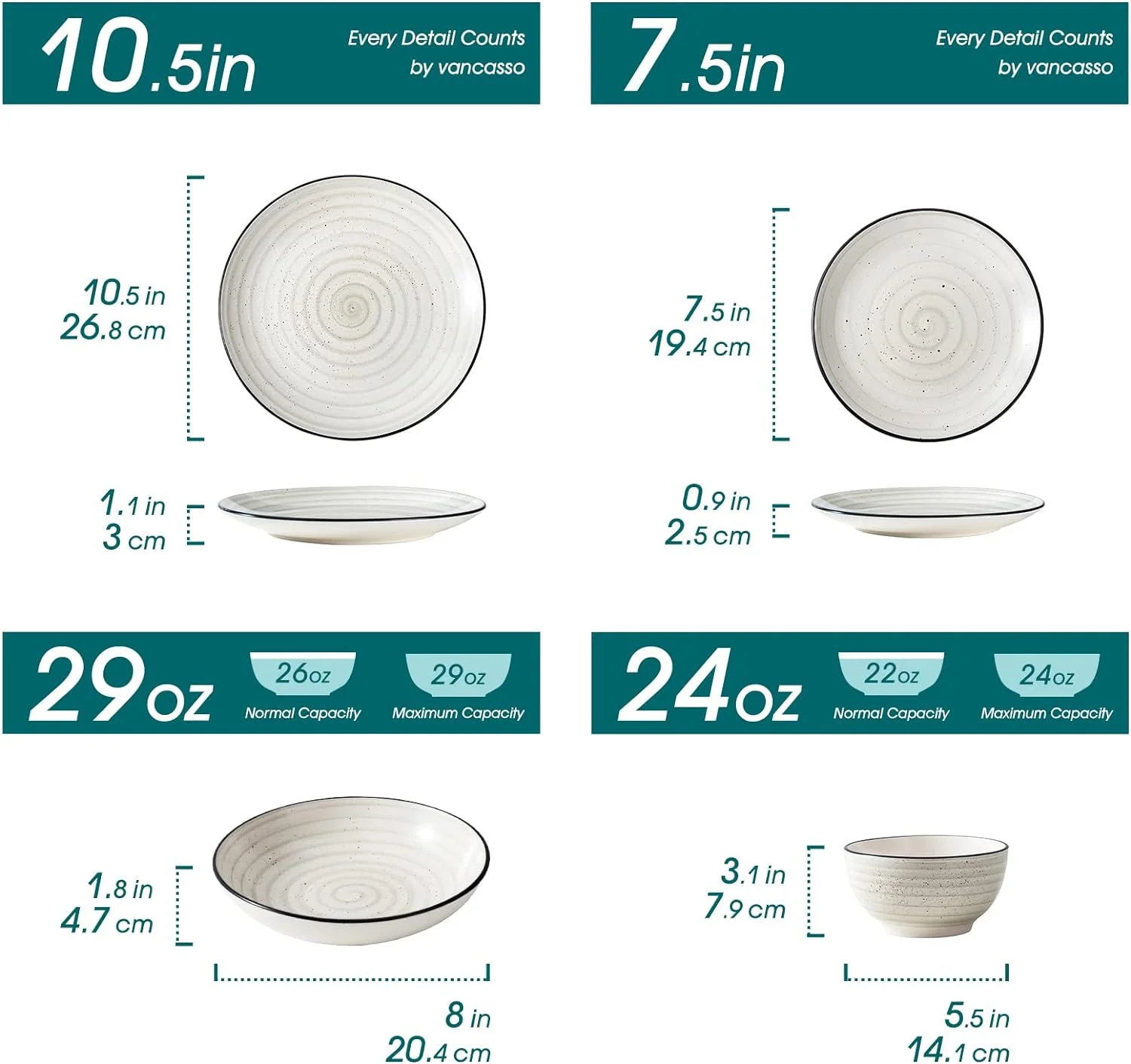 vancasso Bonbon Series Dinnerware Set 24 pcs Hand-Painted Stoneware Dinner Set for 6 Persons Complete Dinnerware with Cereal Bowls, Soup Plates, Dessert Plates, and Dinner Plates, Beige - Image 2
