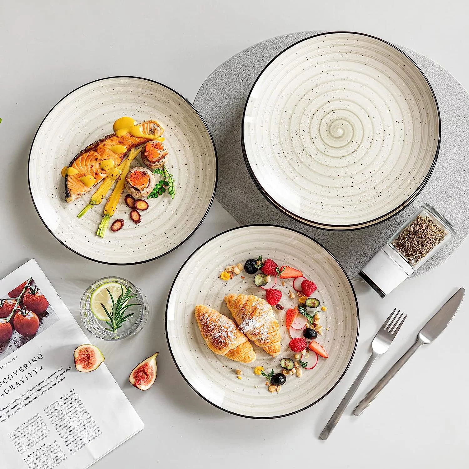 vancasso Bonbon Series Dinnerware Set 24 pcs Hand-Painted Stoneware Dinner Set for 6 Persons Complete Dinnerware with Cereal Bowls, Soup Plates, Dessert Plates, and Dinner Plates, Beige - Image 5