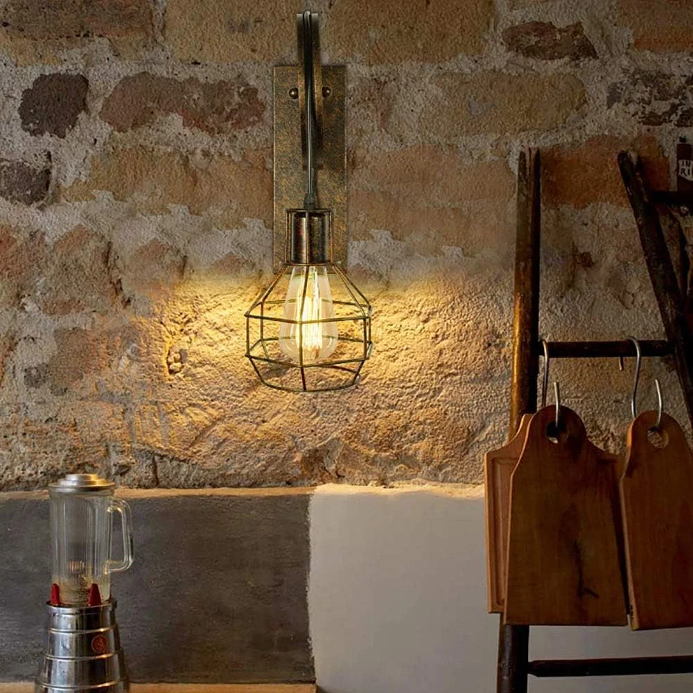 Aplique de Pared Vintage Industrial de iDEGU con Polea de Madera - Imagen 4