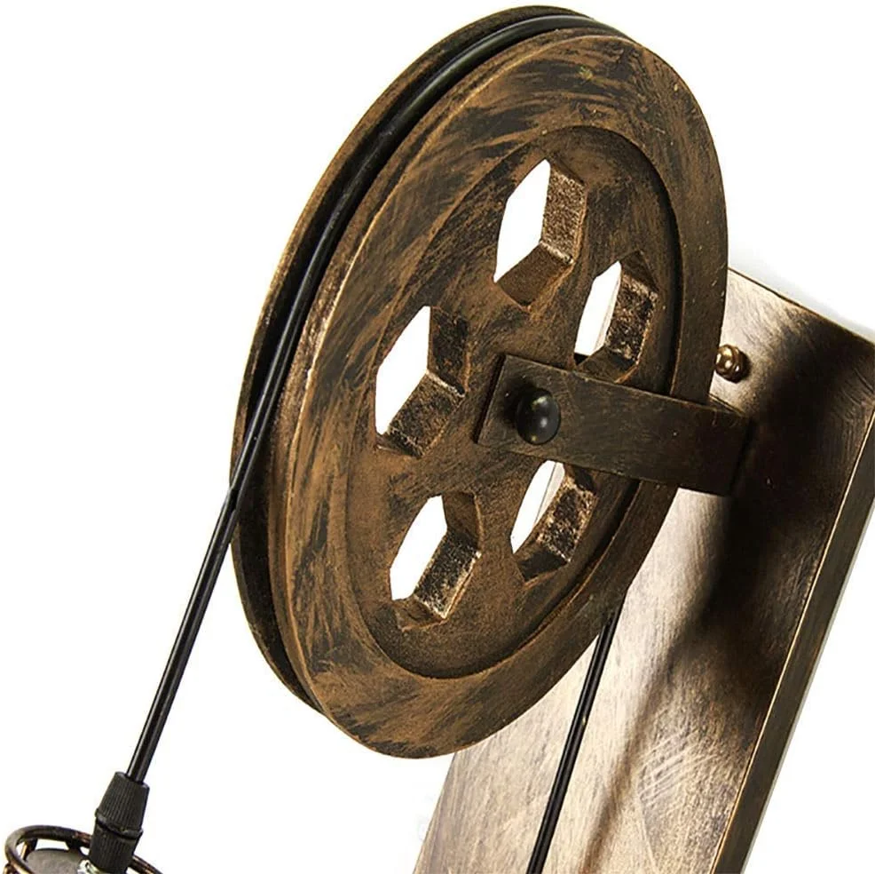 Aplique de Pared Vintage Industrial de iDEGU con Polea de Madera - Imagen 5