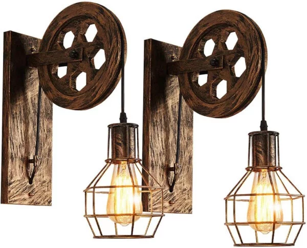 Aplique de Pared Vintage Industrial de iDEGU con Polea de Madera