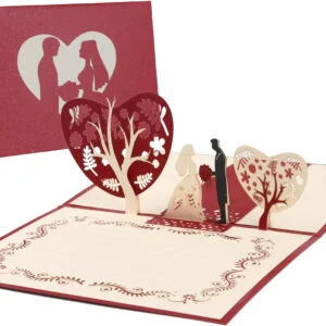 Tarjeta de felicitación emergente 3D boda - Vista frontal. 3D pop-up wedding card - Front view.