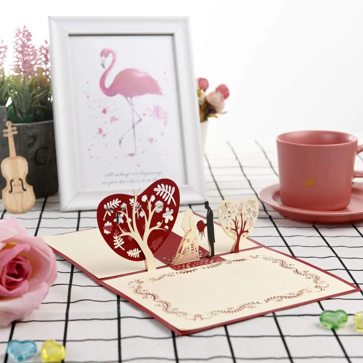 Vicloon Wedding Greeting Card Invitation, 3D Pop-Up Gift Card with Envelope and Writing Paper, Valentine's Day Birthday Card for Couples, Anniversary, Christmas - Image 7