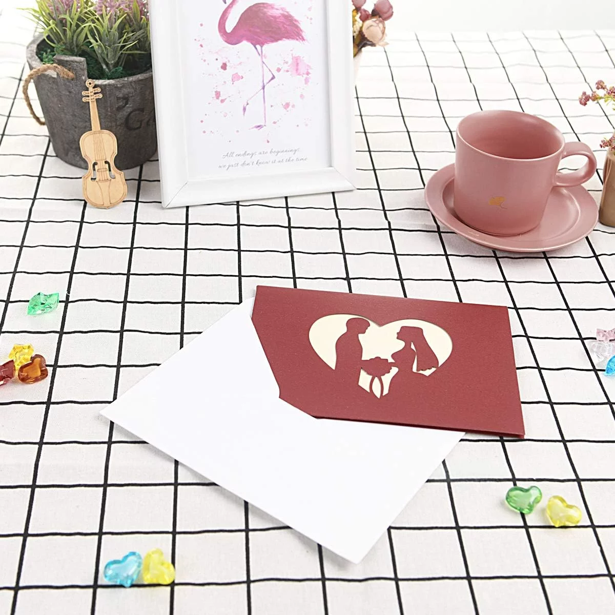 Vicloon Wedding Greeting Card Invitation, 3D Pop-Up Gift Card with Envelope and Writing Paper, Valentine's Day Birthday Card for Couples, Anniversary, Christmas - Image 8