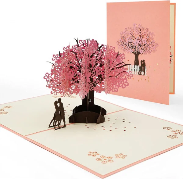 AIBAOBAO Wedding Greeting Card, 3D Romantic Sakura Rose Invitations, Birthday Card, Pop-Up Flower Card for Brides, Valentine's Day, Anniversary, Birthday, Mother, Lovers