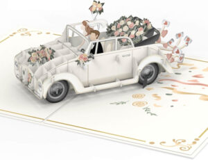 papercrush® Wedding Car Pop-Up Card – 3D Wedding Card with “Just Married” Car, Elegant Greeting Card for Weddings and Marriage, Ideal for Wedding Trip Gifts