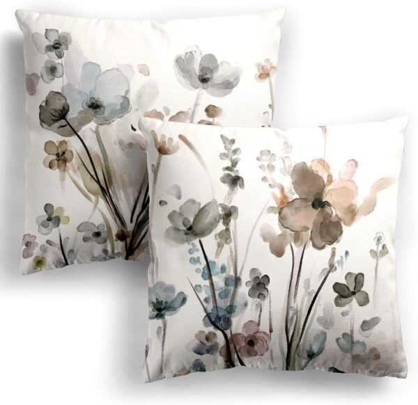 Juego de 2 fundas de almohada de 40 x 40 cm, diseño de flores abstractas, de acuarela, decorativas, cuadradas, suaves, para sofá, cama, coche