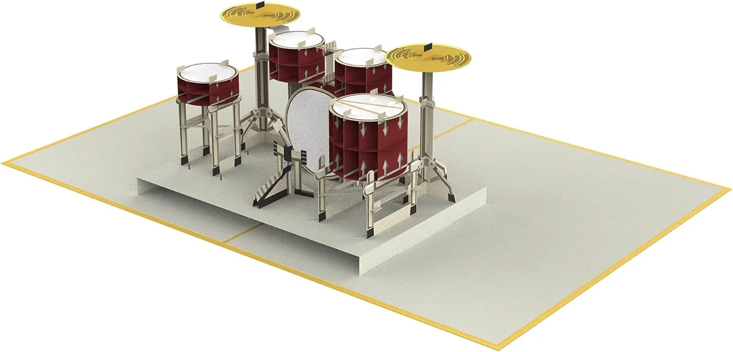 PopLife Kit de batería 3D Pop Up Card - Tarjeta de cumpleaños de músico, jubilación, día del padre, banda de rock, graduación de la escuela de música - para hijo, marido, papá, nieto, para baterista - Imagen 3