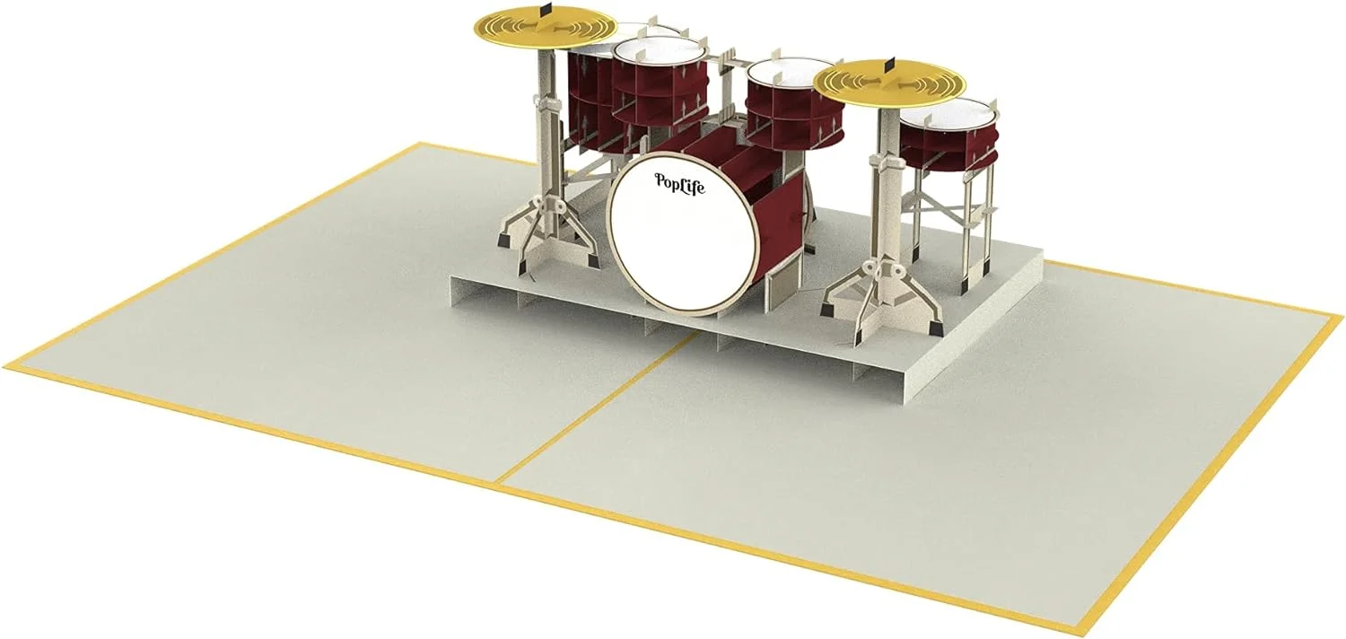 PopLife Kit de batería 3D Pop Up Card - Tarjeta de cumpleaños de músico, jubilación, día del padre, banda de rock, graduación de la escuela de música - para hijo, marido, papá, nieto, para baterista - Imagen 5