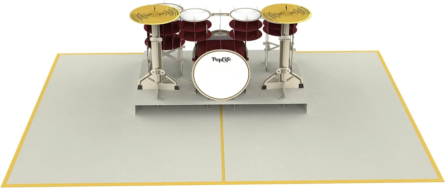PopLife Kit de batería 3D Pop Up Card - Tarjeta de cumpleaños de músico, jubilación, día del padre, banda de rock, graduación de la escuela de música - para hijo, marido, papá, nieto, para baterista - Imagen 7