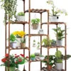 Soporte plantas interior Exterior, 10 Macetas altura grande, estante de madera varios niveles, estantes de jardín para sala de estar, balcón, césped