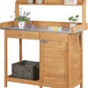 Yaheetech Mesa de Trabajo de jardín para Plantas de Madera con Estante Espacioso, cajón y Armario para jardín, 112 x 46,5 x 125 cm