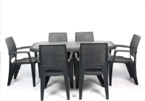 CREVICOSTA QUALITY MARK MARCAS DE CALIDAD – Conjunto Luxe 6 Sillas Caribe + 1 Mesa Caribe Rectangular (Antracita).