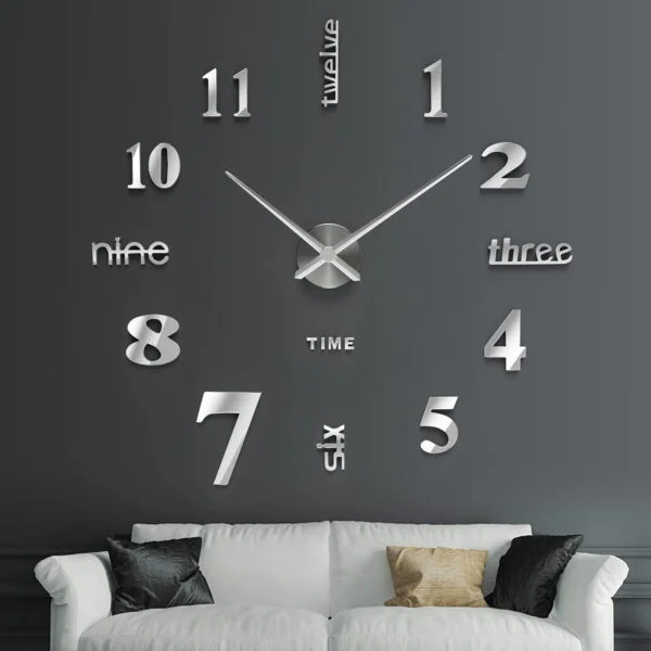 SOLEDI 3D Reloj De Pared Grande, DIY Reloj Pared Digital, Movimiento Silencioso, Estilo Moderno, DecoracióN Ideal para Sala de Estar Dormitorio Cocina Oficina Hotel, Plata