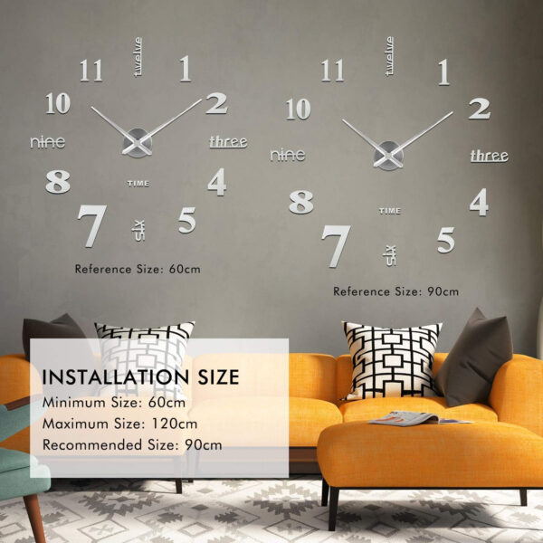 SOLEDI 3D Reloj De Pared Grande, DIY Reloj Pared Digital, Movimiento Silencioso, Estilo Moderno, DecoracióN Ideal para Sala de Estar Dormitorio Cocina Oficina Hotel, Plata - Imagen 6