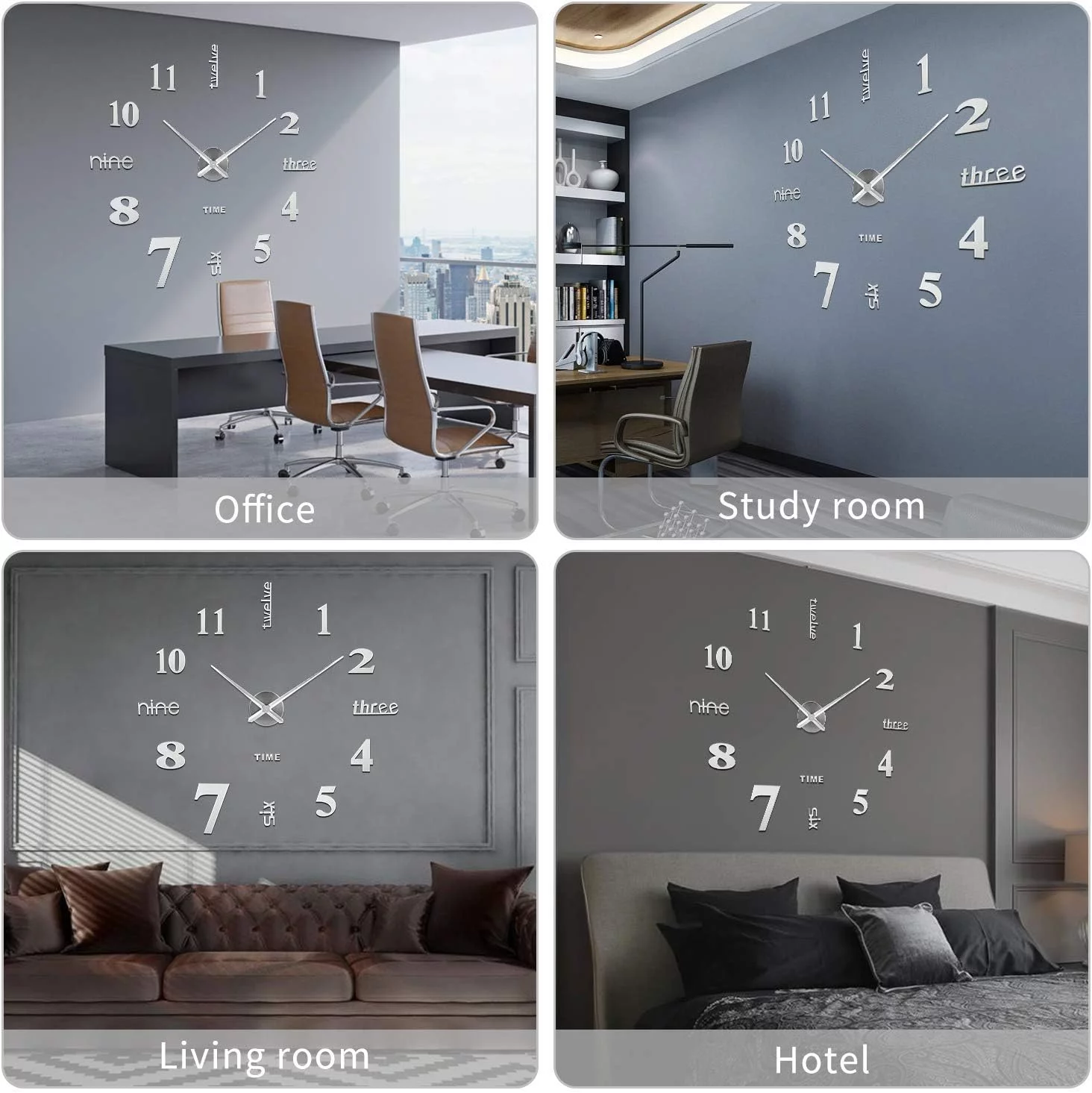 SOLEDI 3D Reloj De Pared Grande, DIY Reloj Pared Digital, Movimiento Silencioso, Estilo Moderno, DecoracióN Ideal para Sala de Estar Dormitorio Cocina Oficina Hotel, Plata - Imagen 7