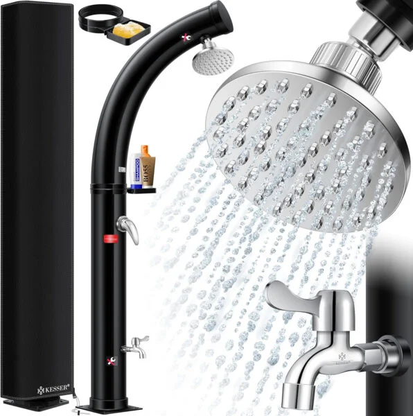 KESSER® Ducha Solar de jardín, Arco de Ducha Solar Incluido. Capó de protección Agua Caliente | 20 litros | Máximo 60 °C sin conexión a la Red eléctrica | Ducha de Piscina Camping