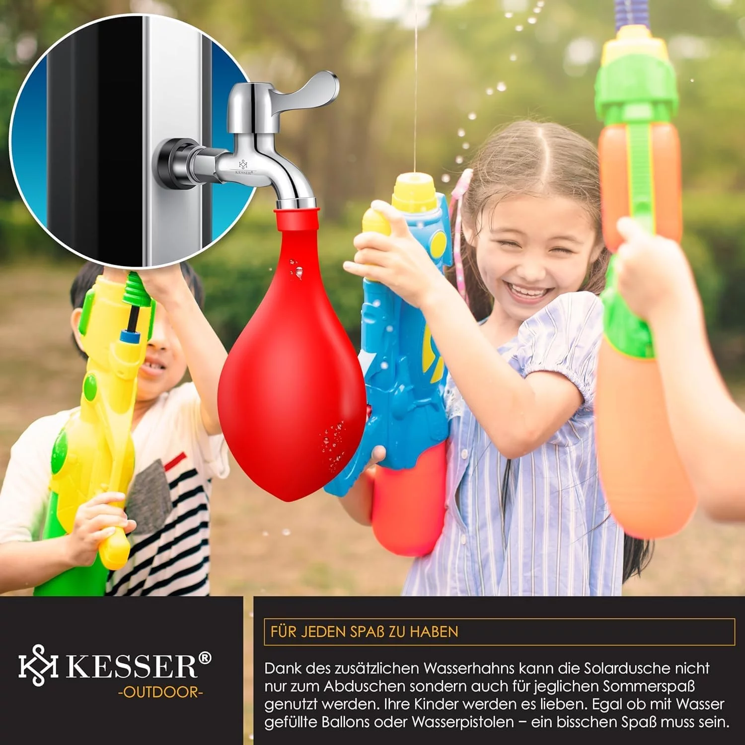 KESSER® Ducha de Jardín 60L | Ducha Solar con Agua Caliente Máximo 60 °C | Incluye Jabonera metálico y Cubierta Protectora | sin conexión eléctrica | Ducha de Piscina Camping y Grifo, Negro/Plata - Imagen 6