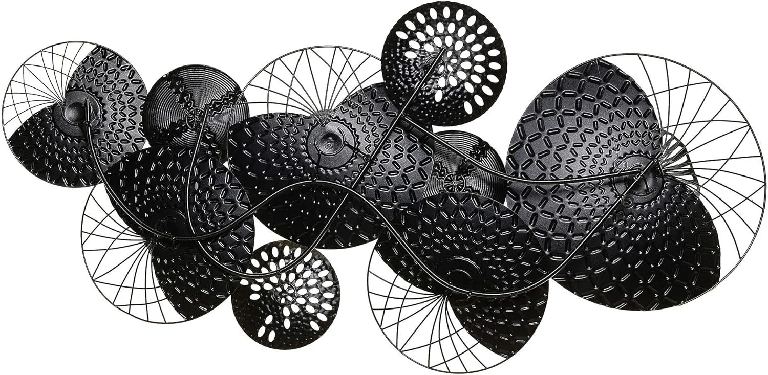 Decoración de Pared círculos Arte de Pared de Metal Negro y Plateado Estilo Moderno Cesium - Imagen 3