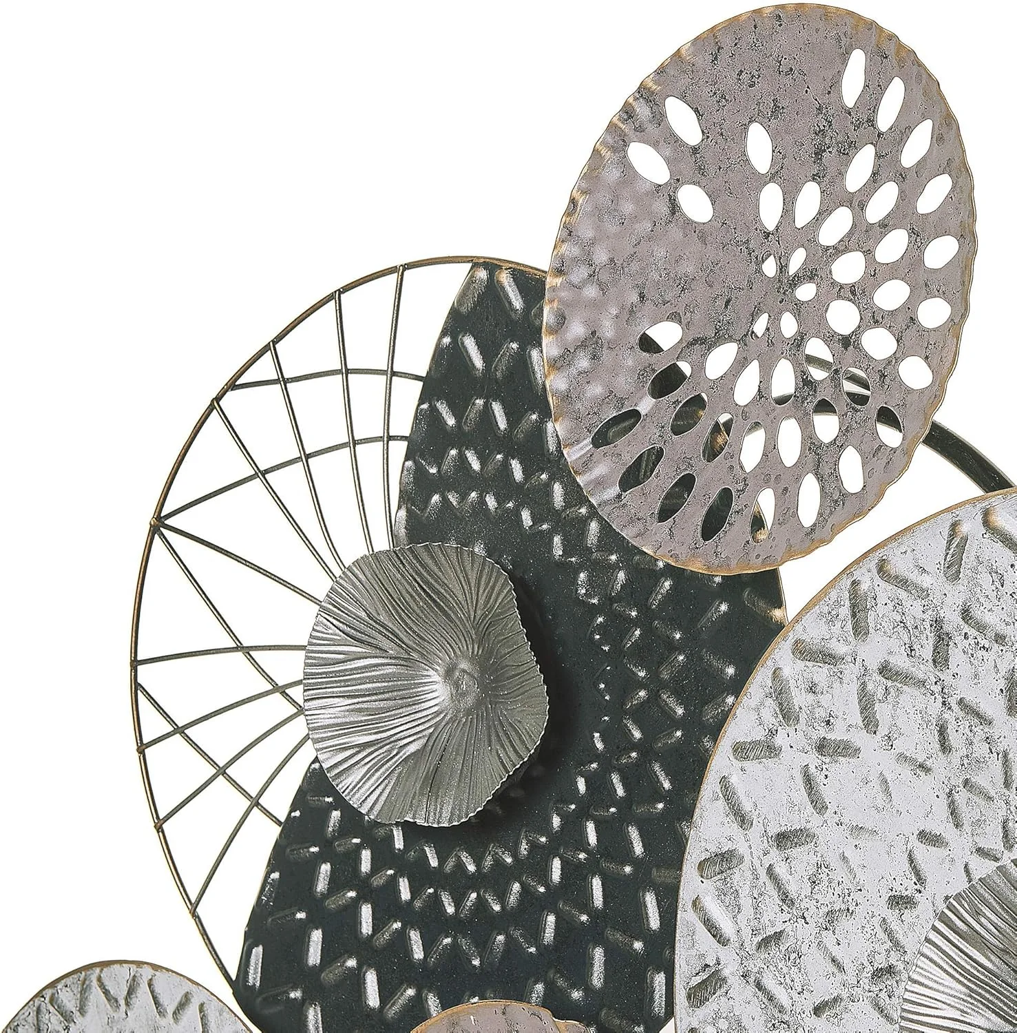 Decoración de Pared círculos Arte de Pared de Metal Negro y Plateado Estilo Moderno Cesium - Imagen 4