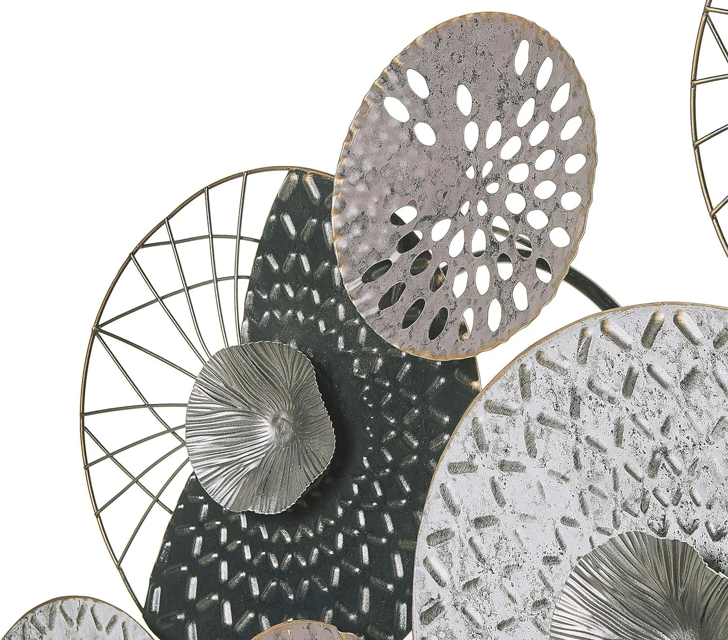 Decoración de Pared círculos Arte de Pared de Metal Negro y Plateado Estilo Moderno Cesium - Imagen 6