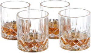 Relaxdays Set de 4 vasos de whisky, 200 ml, Cristal, Diseño elegante, Transparente