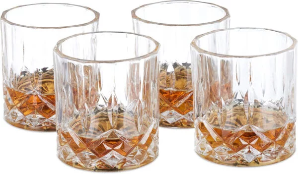 Relaxdays Set de 4 vasos de whisky, 200 ml, Cristal, Diseño elegante, Transparente