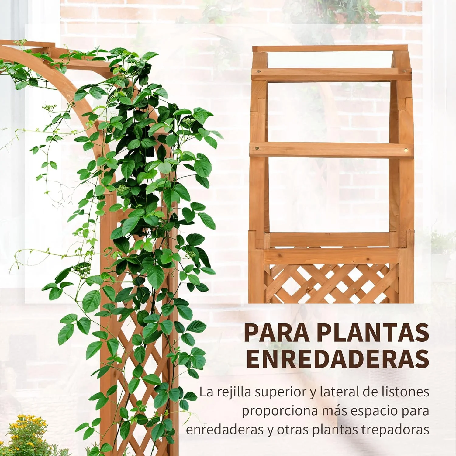 Outsunny Jardinera Enrejado con Arco Macetero con Soporte para Trepadoras Jardinera con Celosía Cultivos Plantas Flores Decoración en Jardín Terraza - Imagen 4