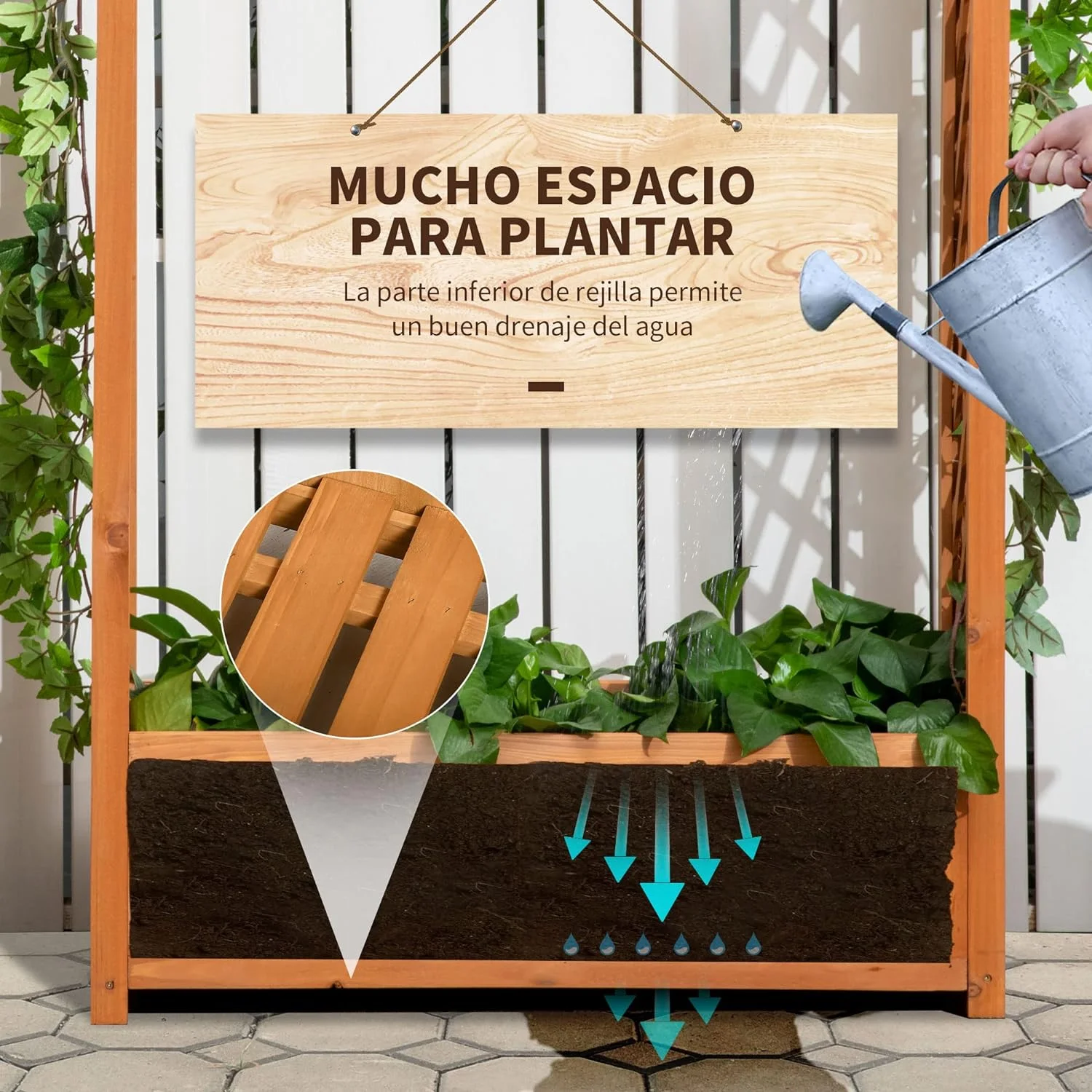 Outsunny Jardinera Enrejado con Arco Macetero con Soporte para Trepadoras Jardinera con Celosía Cultivos Plantas Flores Decoración en Jardín Terraza - Imagen 5