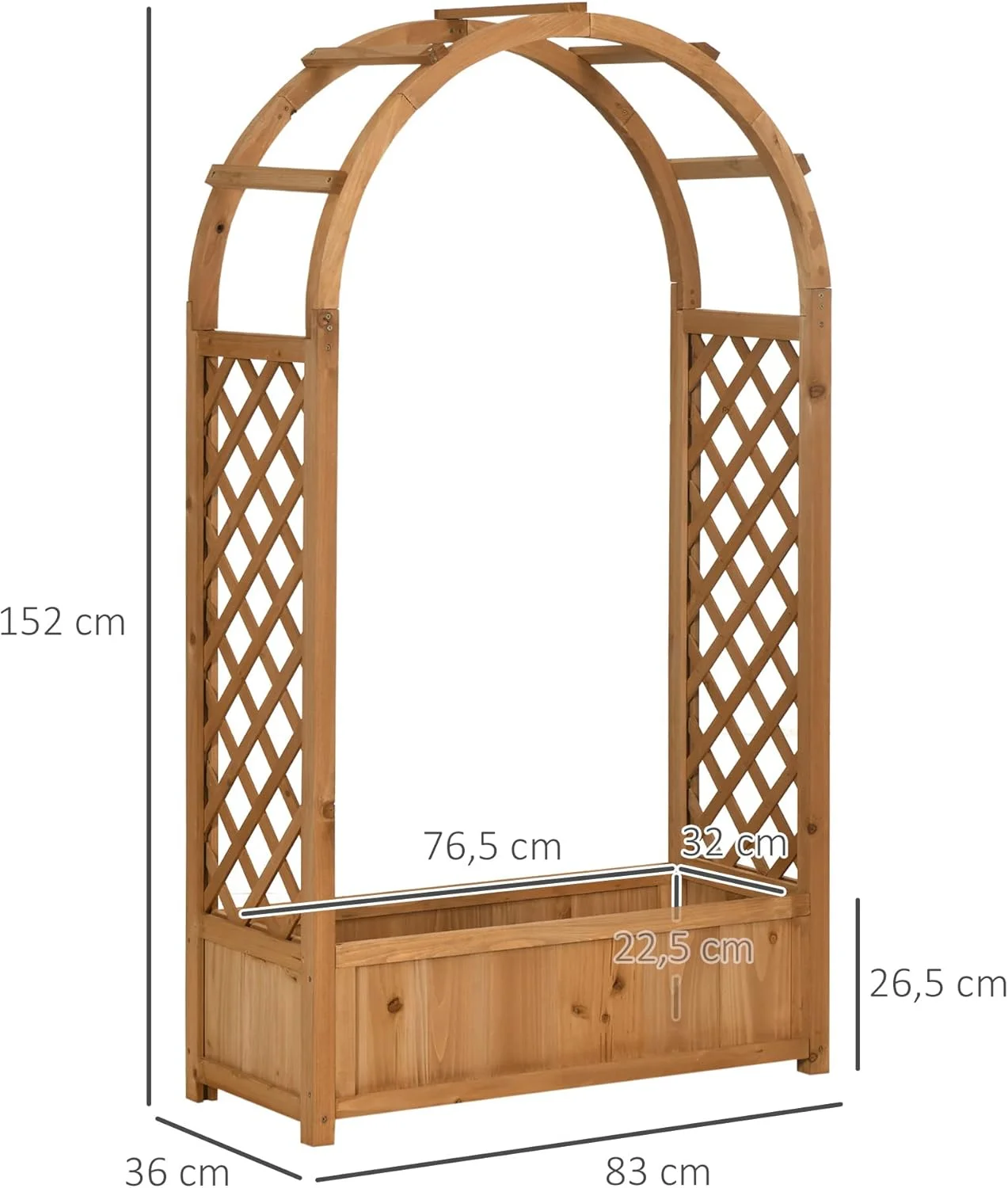 Outsunny Jardinera Enrejado con Arco Macetero con Soporte para Trepadoras Jardinera con Celosía Cultivos Plantas Flores Decoración en Jardín Terraza - Imagen 6